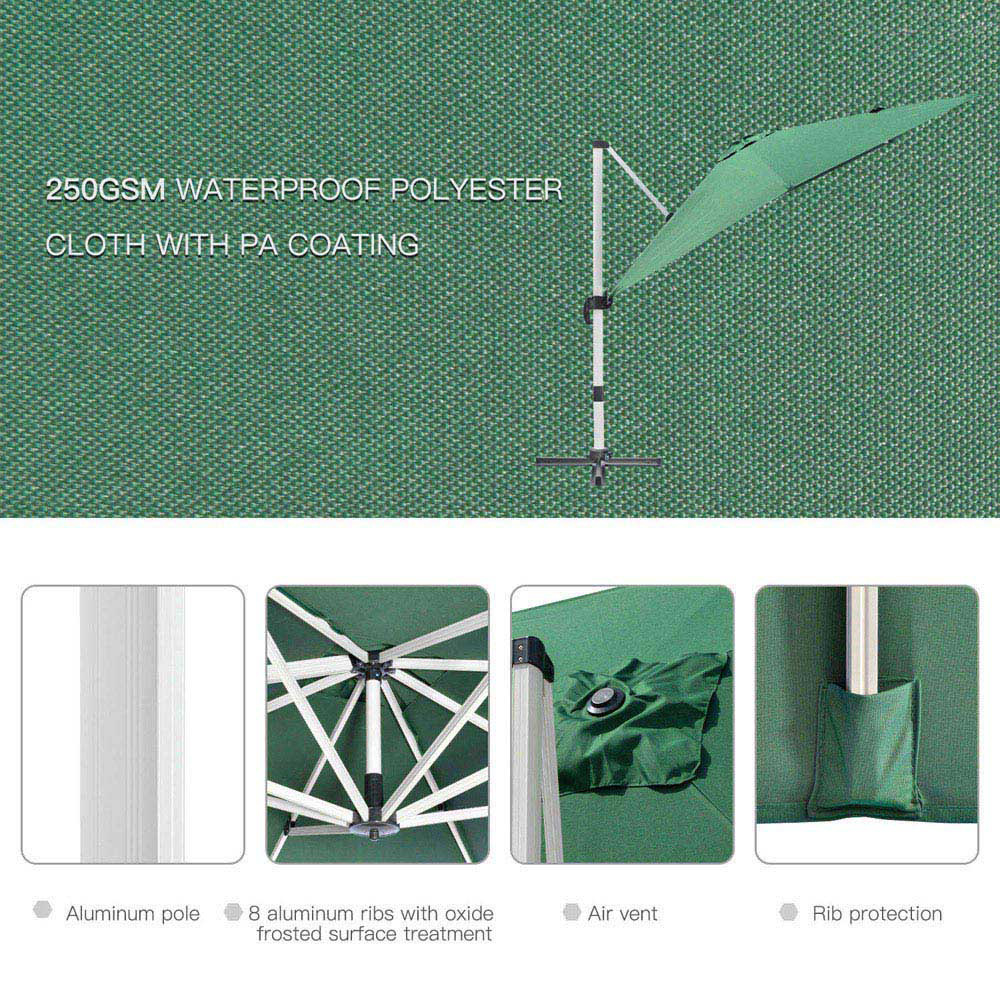 Outsunny Green Crank and Tilt Cantilever Parasol with Cross Base 3 x 3m Image 6