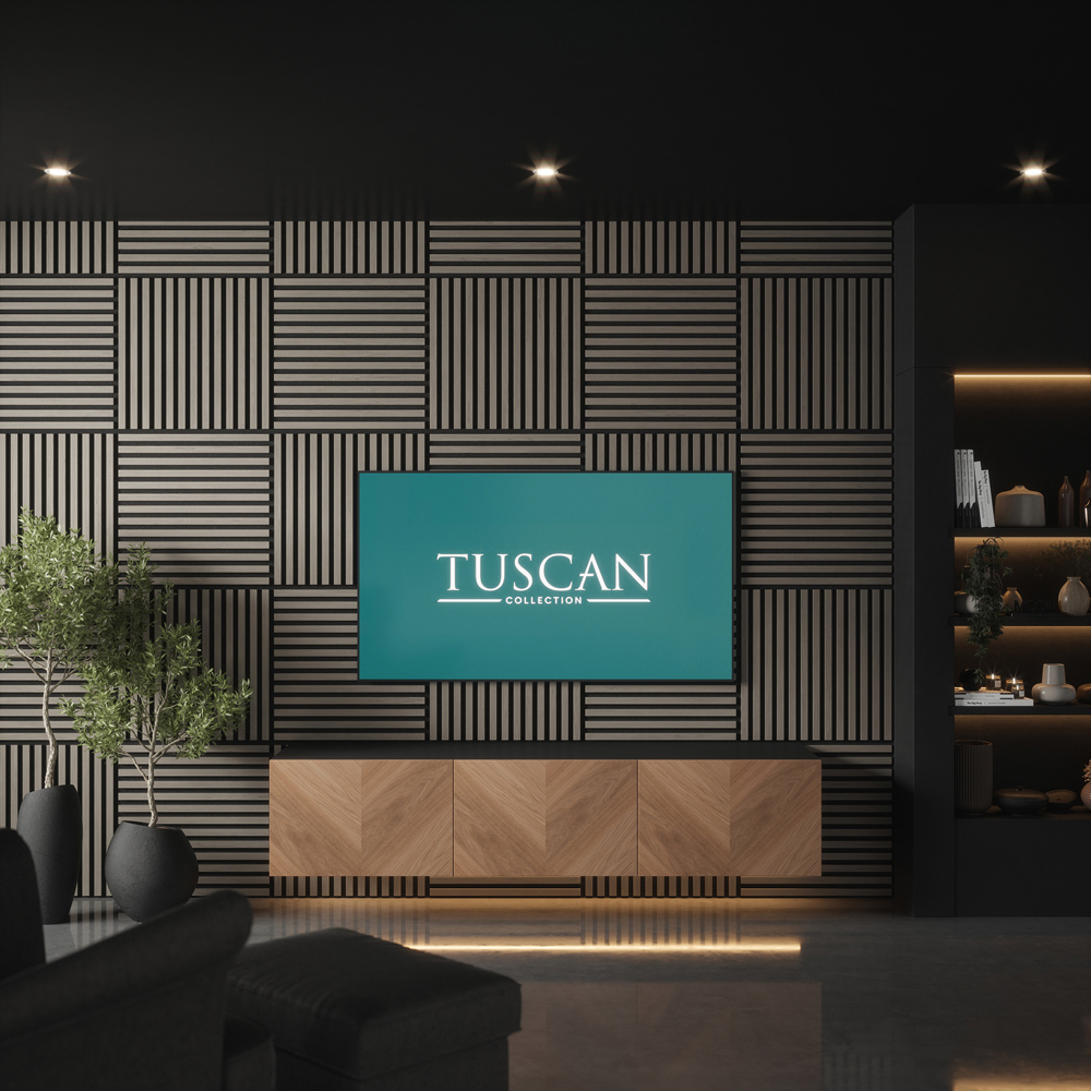 Tuscan Smoked Grey PVC Wrapped Acoustic Wall Tile 55.3 x 55.3cm 4 Pack Image 9