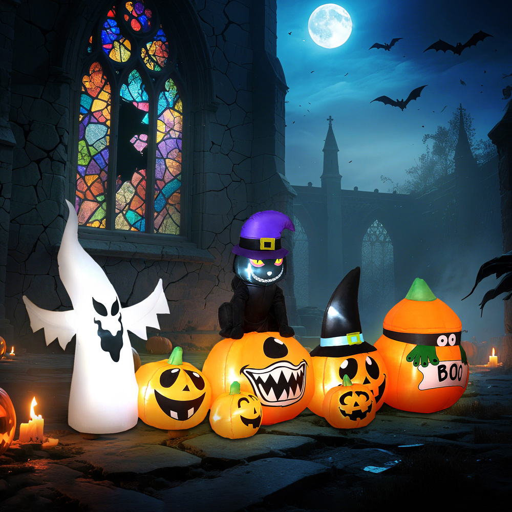 Outsunny Blow Up Inflatables Pumpkin Ghost and Cat Combo Halloween Decoration 8ft Image 5