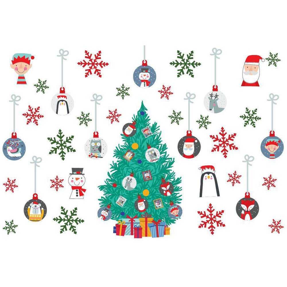Walplus Funny Baubles and Christmas Tree Self Adhesive Wall Sticker 54 Piece Image 2