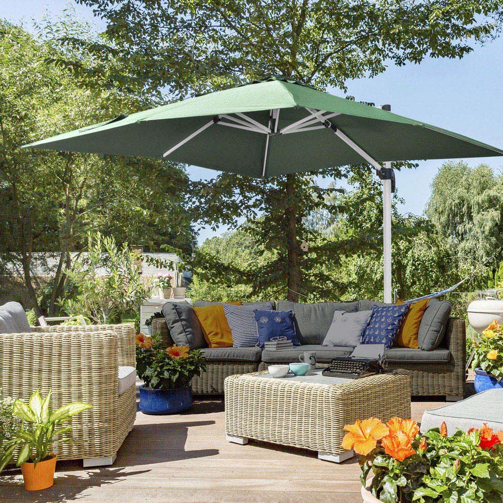Outsunny Green Crank and Tilt Cantilever Parasol with Cross Base 3 x 3m Image 2