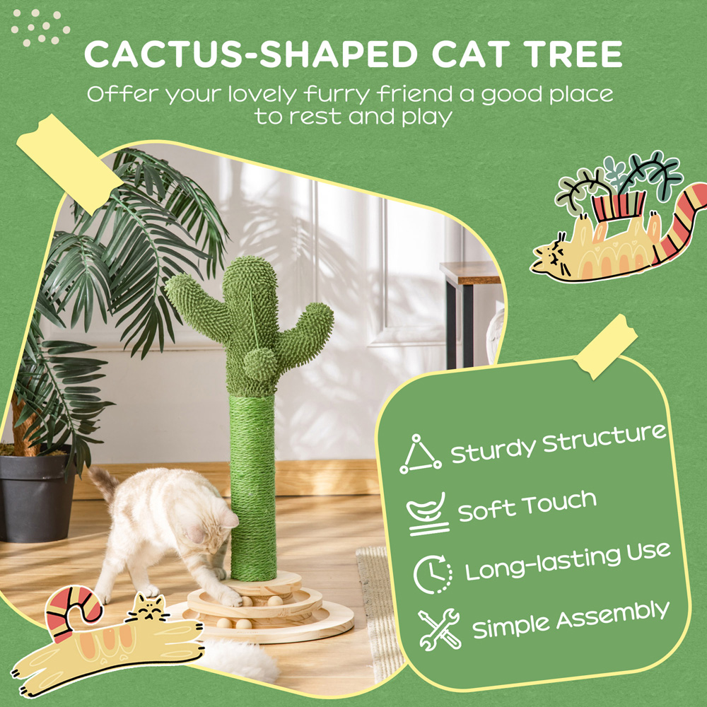 PawHut 60cm Green Cat Activity Tree Image 4