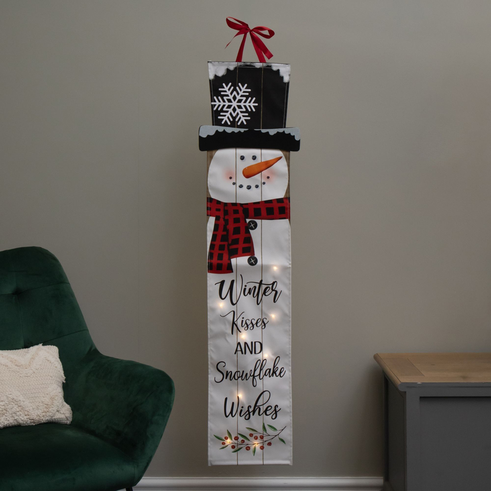 Samuel Alexander Warm White LED Fabric Light Up Hanging Christmas Snowman Banner 120cm Image 6