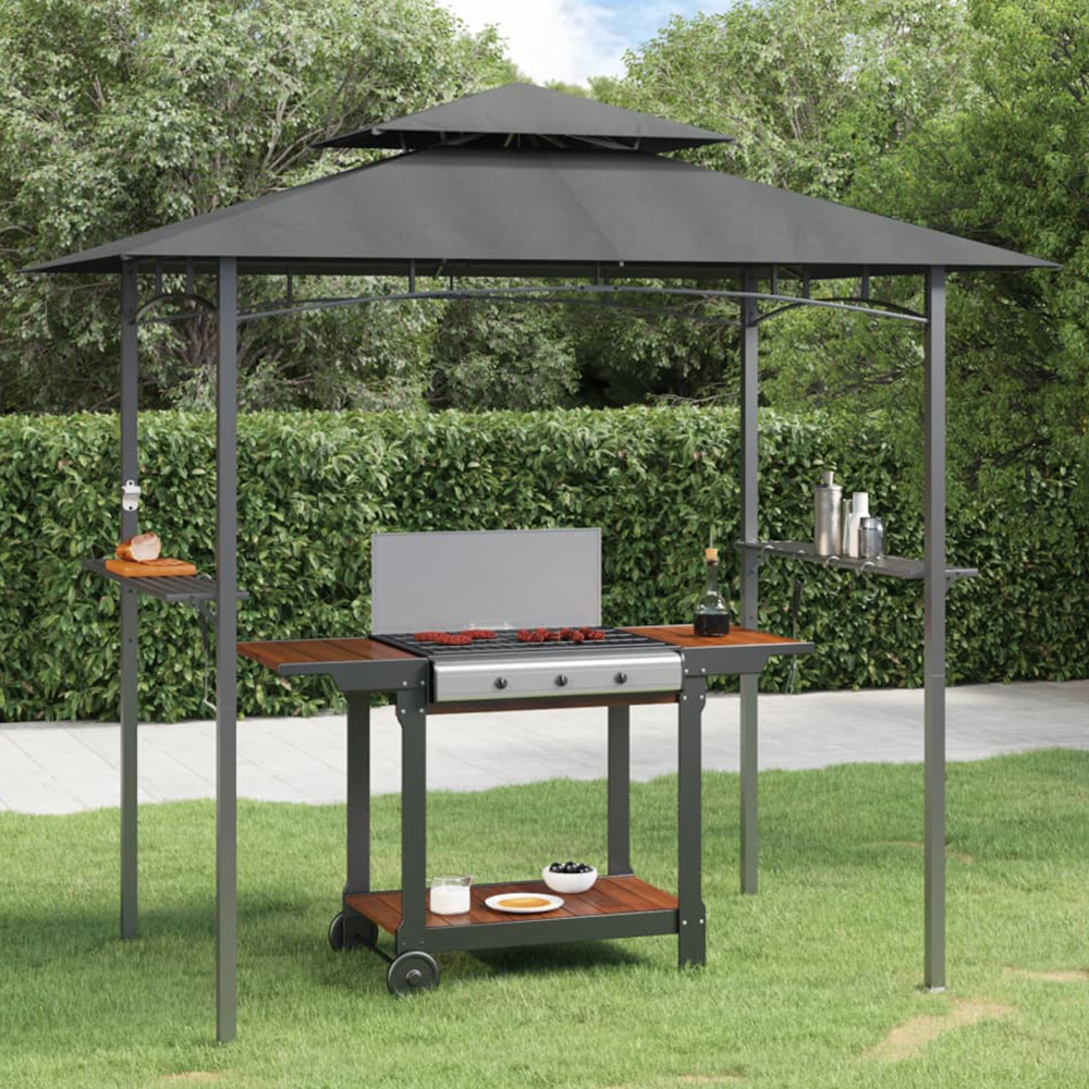 vidaXL 2.4 x 1.5m Anthracite BBQ Gazebo with Side Shelves Image 1