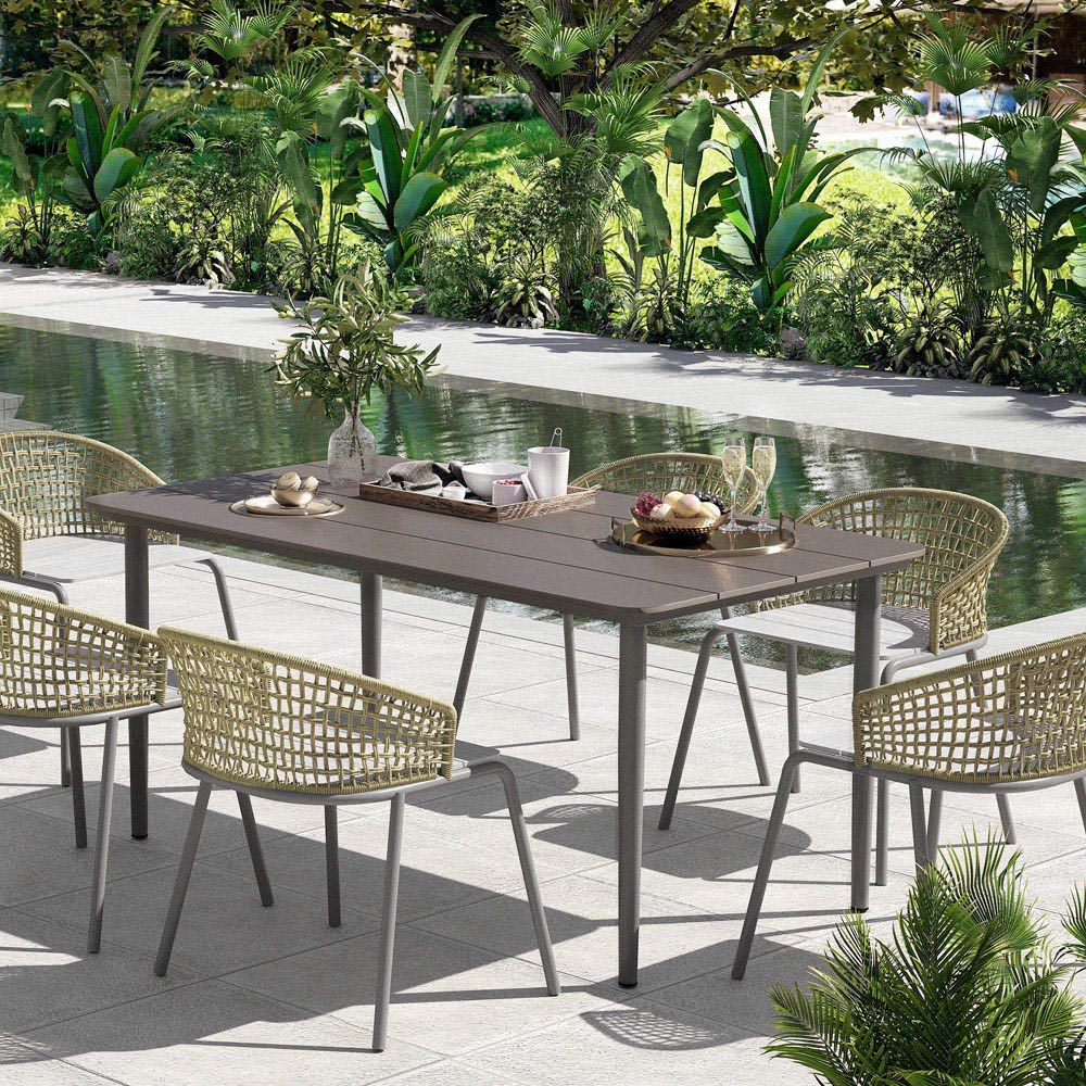 Outsunny 6 Seater Rust Resistant Metal Frame Garden Dining Table Dark Grey Image 4