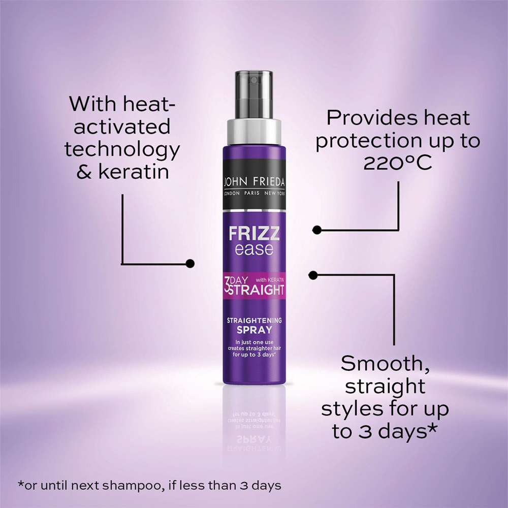 John Frieda 3 Day Straight Semi-Permanent Hair Heat Protect Styling Spray 100ml 3 Pack Image 6