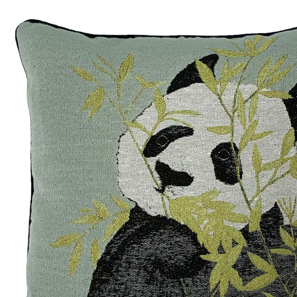 furn. Pandas Green Jacquard Cushion Image 2