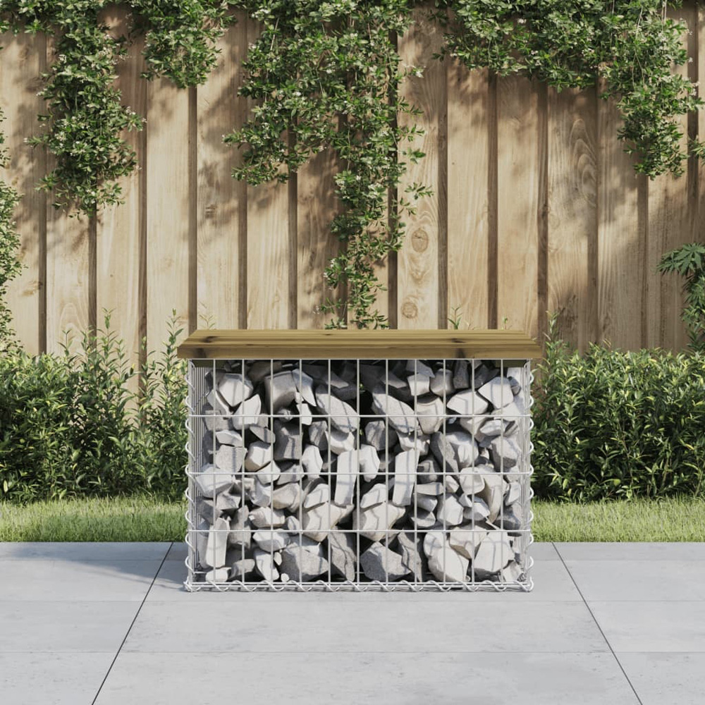 Walplus Impregnated Pine Wood and Galvanised Steel Gabion Design Garden Bench 42 x 63 x 44cm Image 2