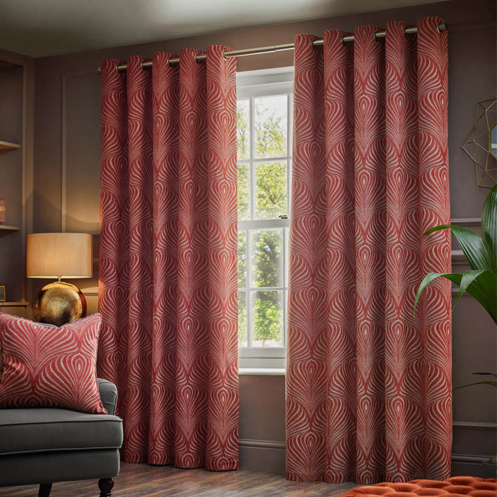 Paoletti Gatsby Terracotta Jacquard Eyelet Curtain 117 x 137cm Image 1