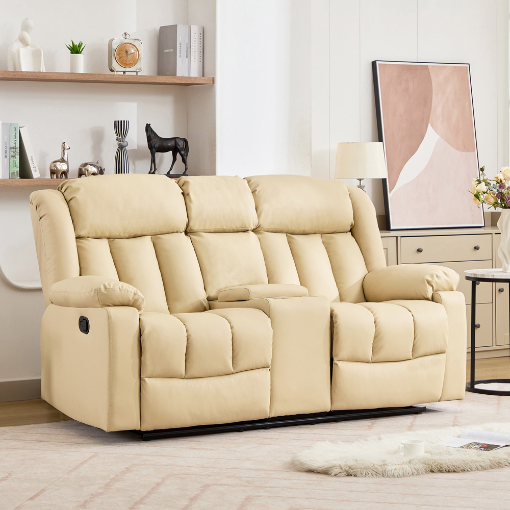 Artemis Home Sheridan 2 Seater Cream Leather Manual Recliner Sofa with Central Console Image 4