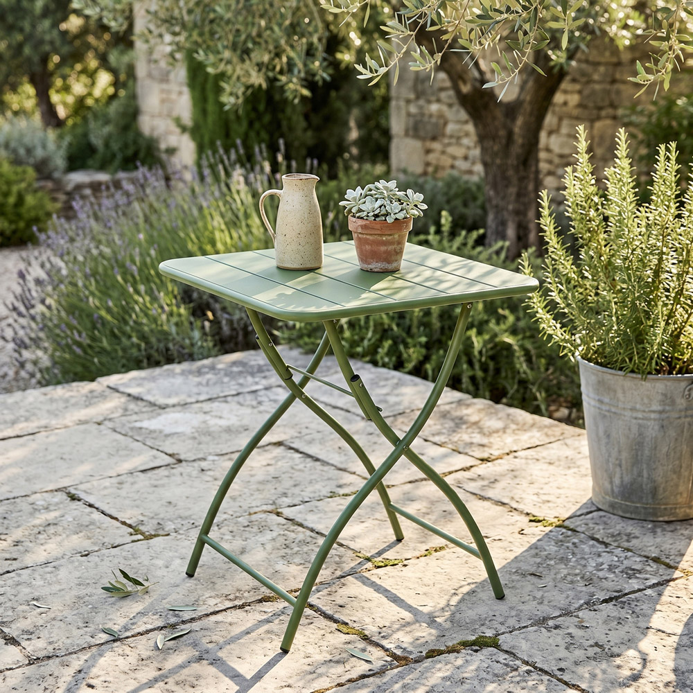 Core Products 2 Seater Moss Green Lattice Design Square Metal Foldable Table Garden Bistro Set Image 5