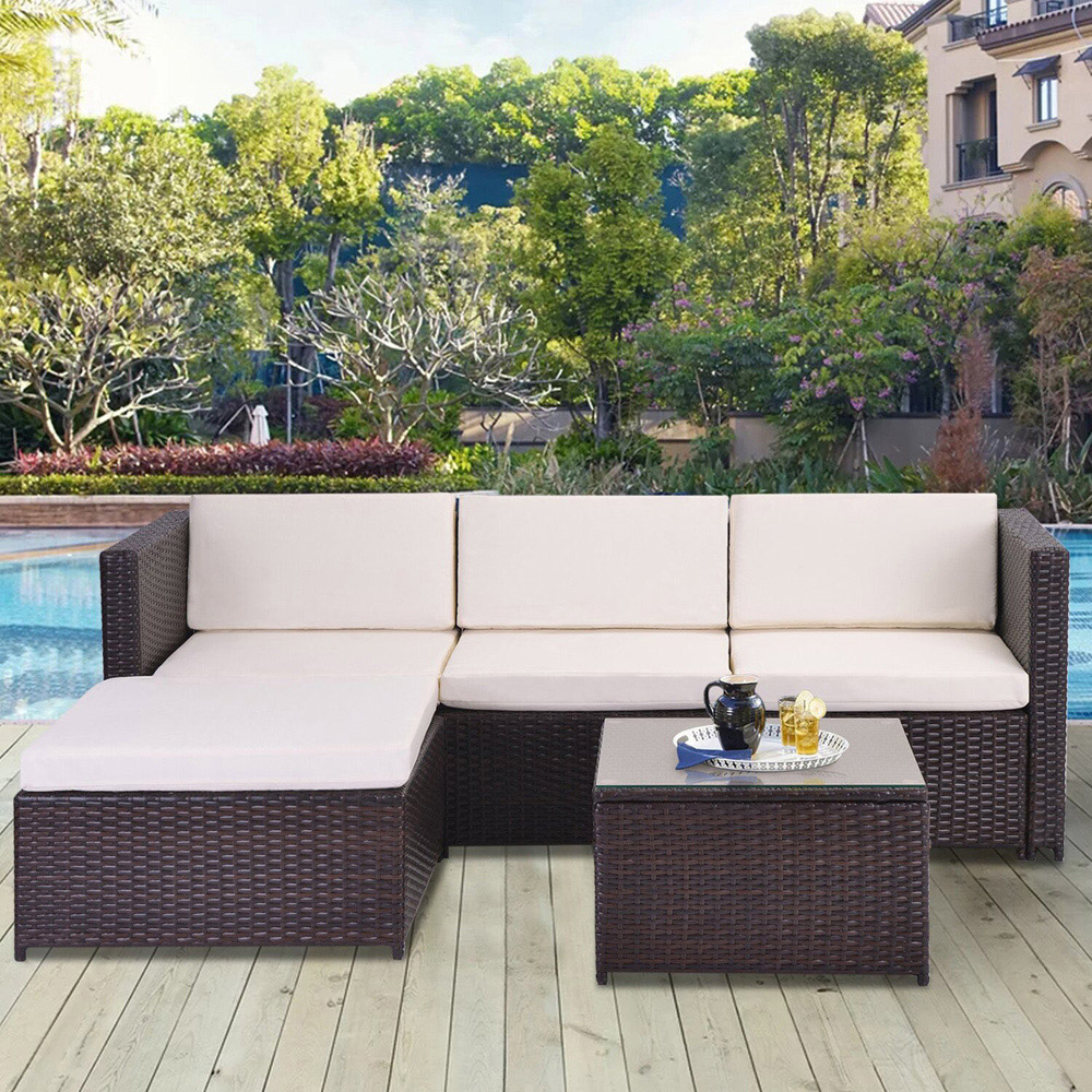Rupert 4 Seater Brown Rattan Outdoor L-Shape Corner Sofa Set Image 2