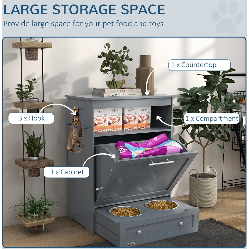 PawHut Pet Feeder Station with Food Cabinet Image 5