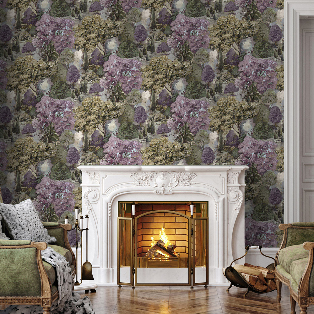 Holden Decor Basildon Forest Mulberry and Green Wallpaper Image 3