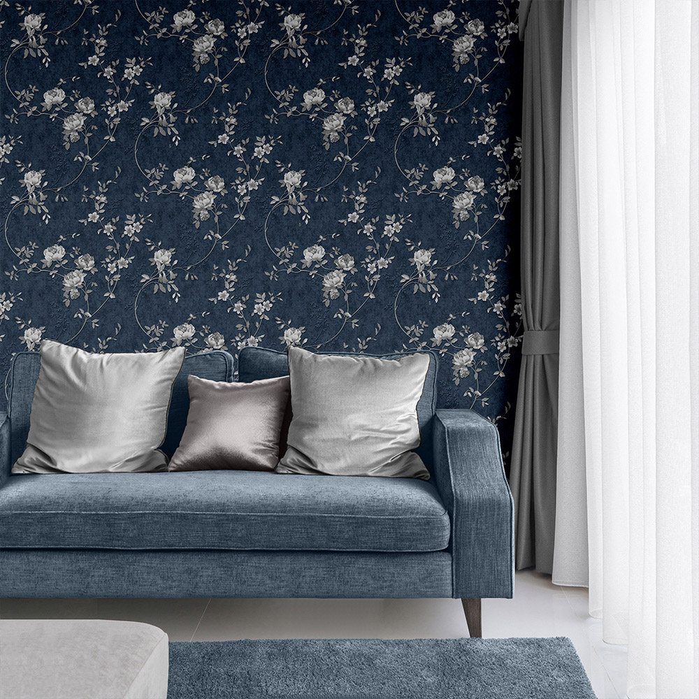 Muriva Darcy James Bettany Floral Blue Wallpaper Image 3