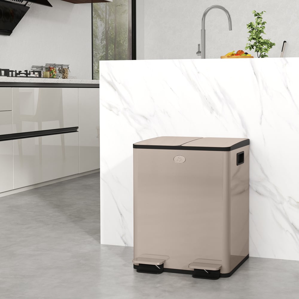 HOMCOM Golden Dual Compartment Pedal Kitchen Bin 40L Image 2