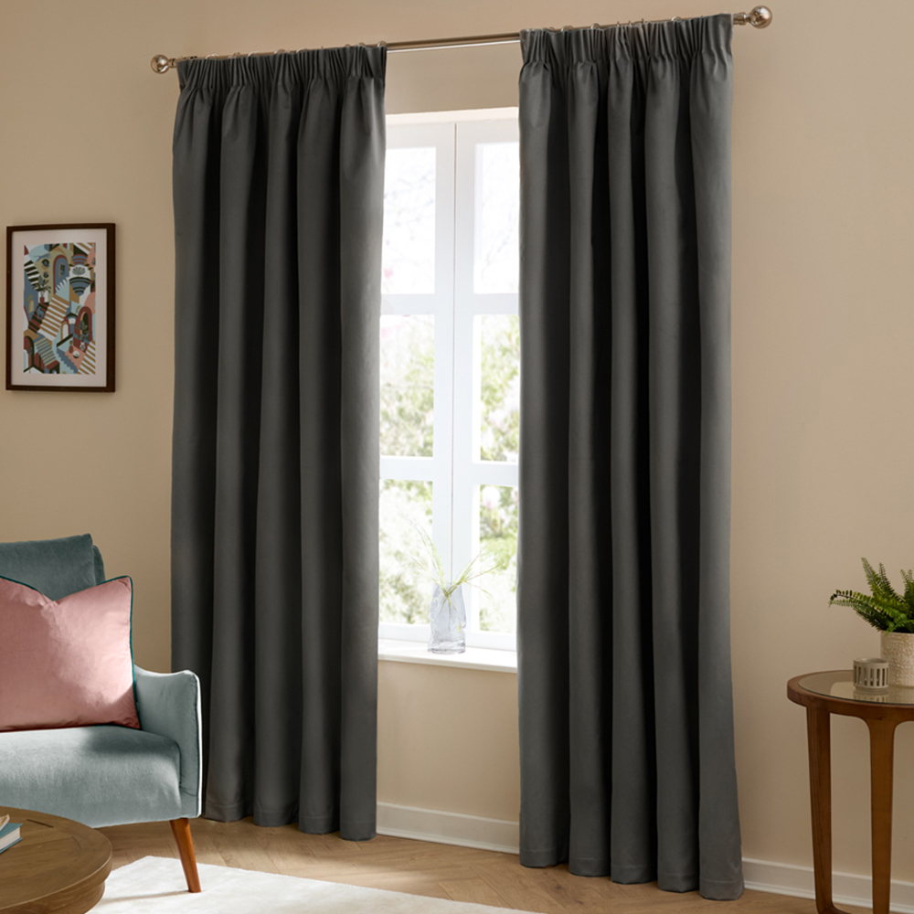 Furn The Ultimate Charcoal Velvet Fully Lined Pencil Pleat Curtains 168 x 183cm Image 1