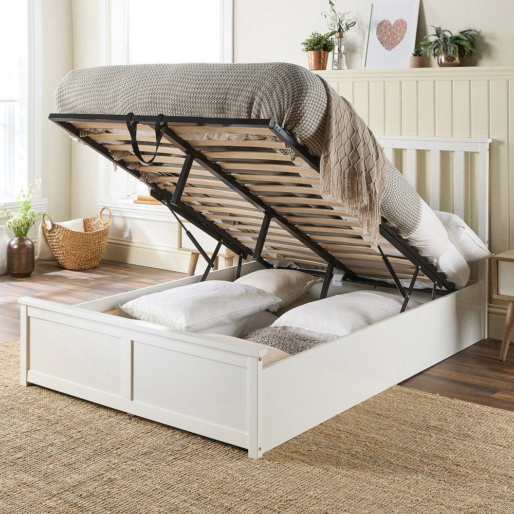 Aspire Furniture Double White Wooden Ottoman Bed Image 2