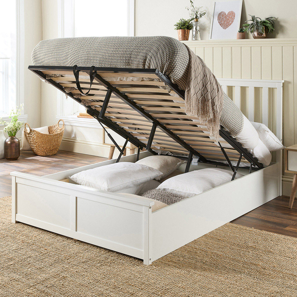 Aspire Furniture Single White Wooden Ottoman Bed Image 2