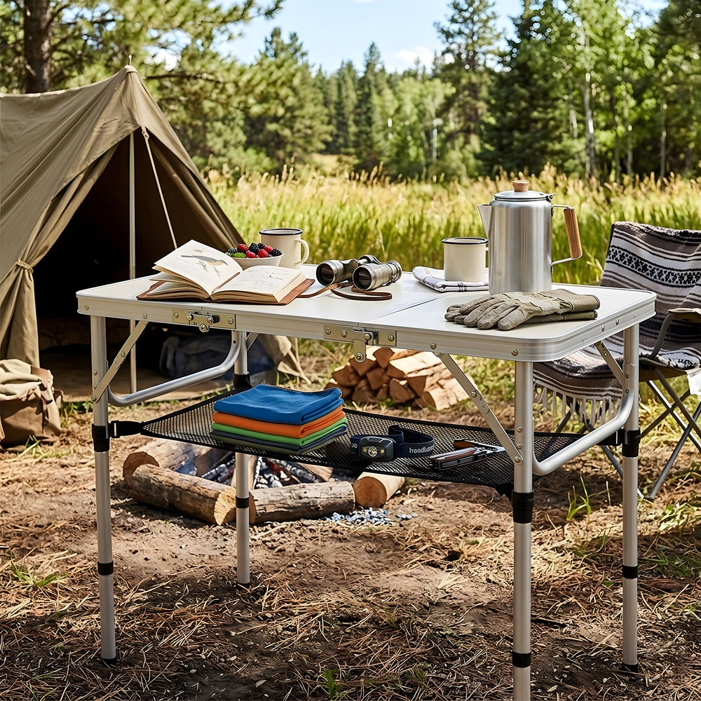 Living and Home 3ft White Tri-Fold Aluminium Alloy Camping Table Image 7