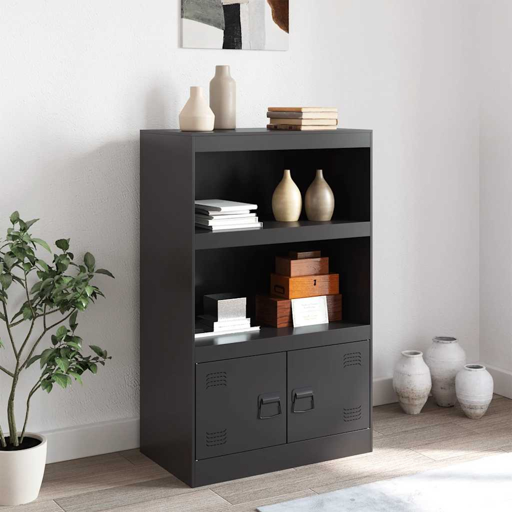 vidaXL 2 Door 2 Shelf Black Steel Sideboard Image 9