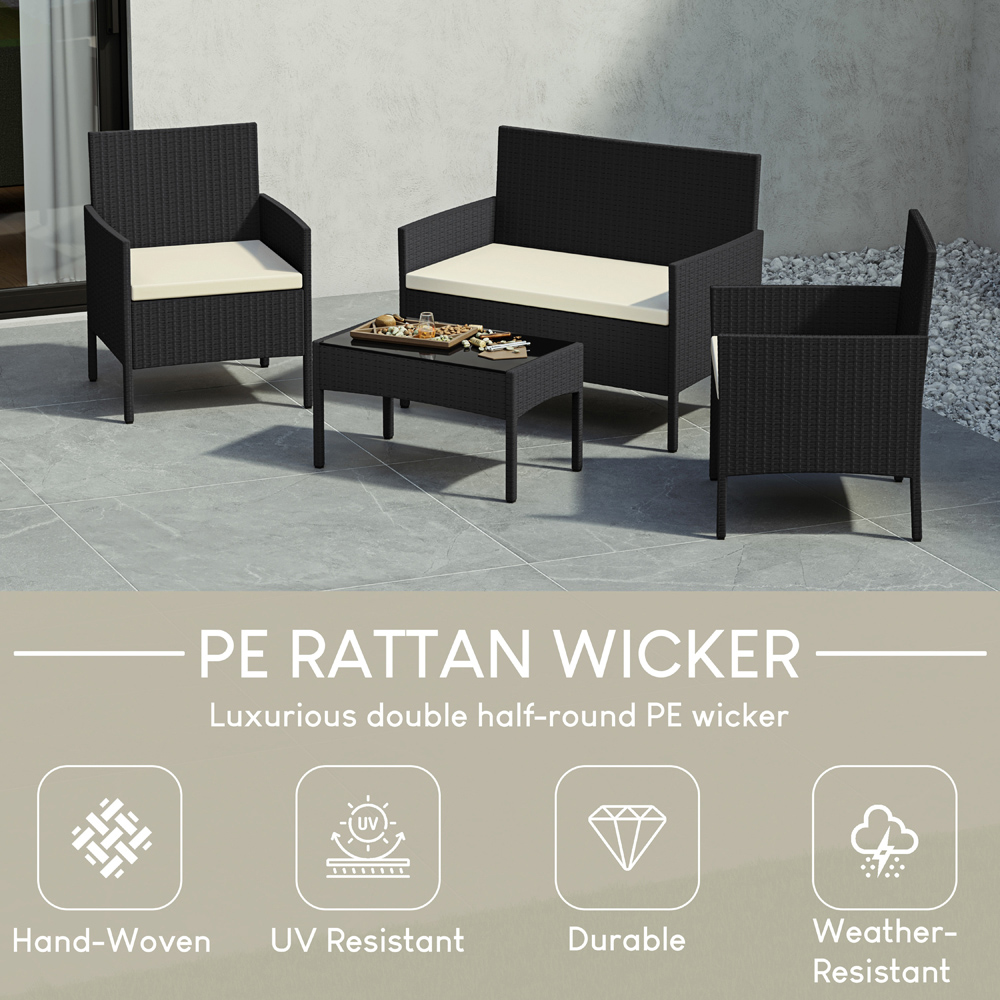 GARDEN VIDA Kendal 4 Seater Black PE Rattan Garden Lounge Set with Cover Image 4