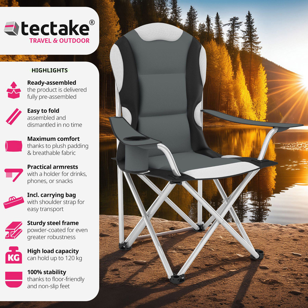 tectake 4 Piece Grey Padded Camping Chair Set Image 3