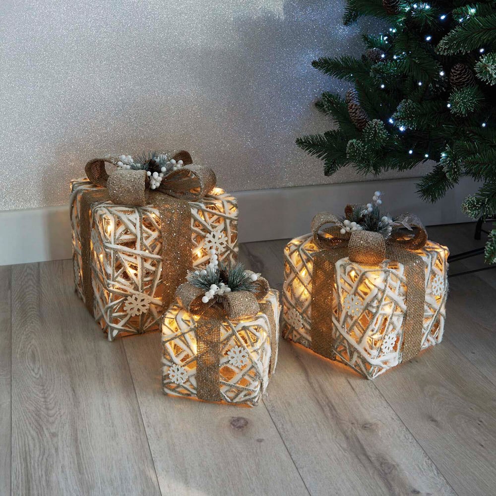 Alpine Lodge 60 LED White Cotton Snowflake Presents Decoration 3 Pack Image 2