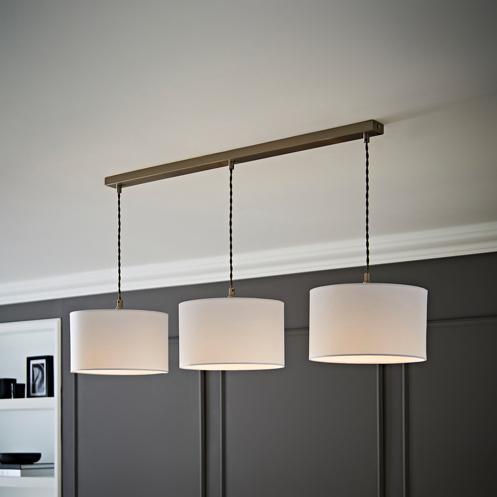 ValueLights Reni White Drum Shade 3 Drop Bar Chrome Diner LED Ceiling Pendant Light Image 2