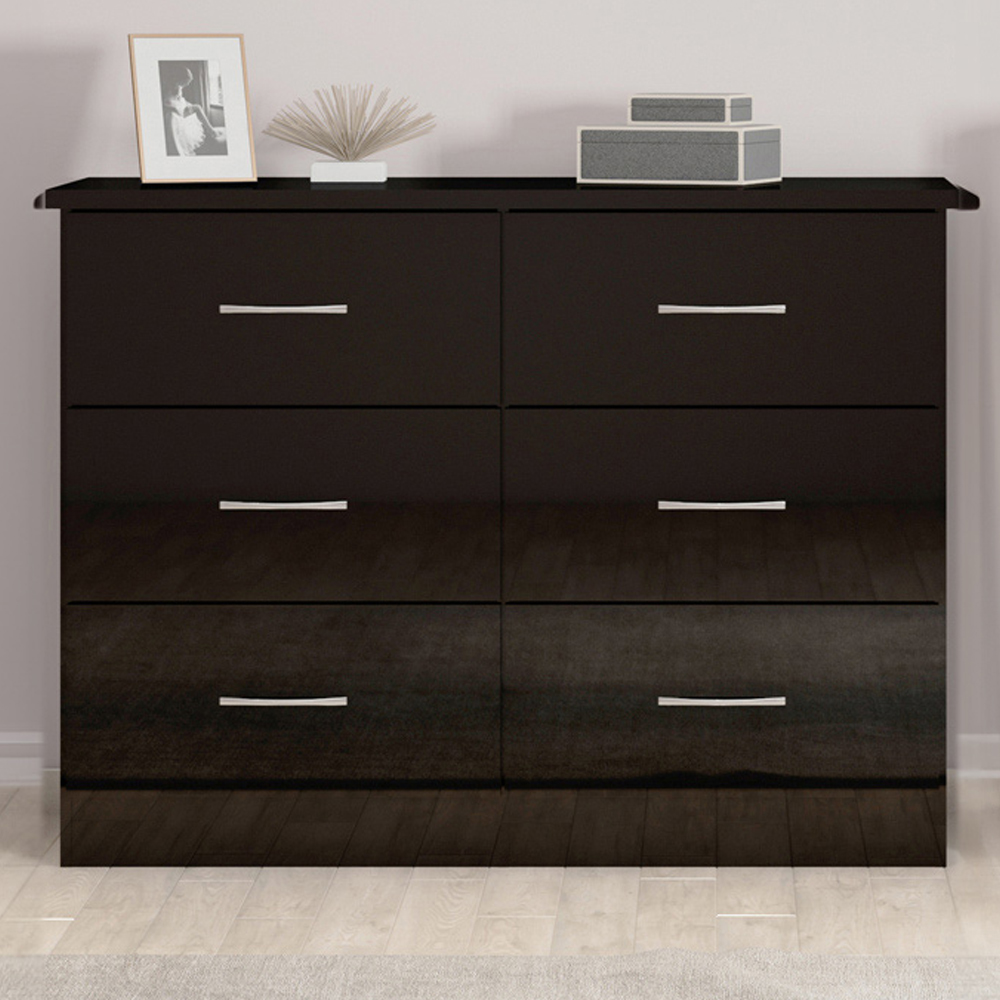Seconique Nevada 6 Drawer Black Gloss Chest of Drawers Image 1