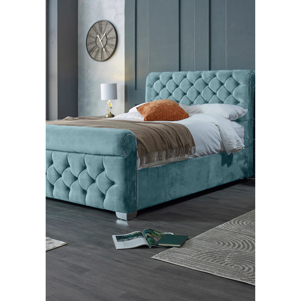 Eleganza Home Veneta Super King Size Duck Egg Plush Velvet Bed Frame with Chesterfield Headboard Image 3