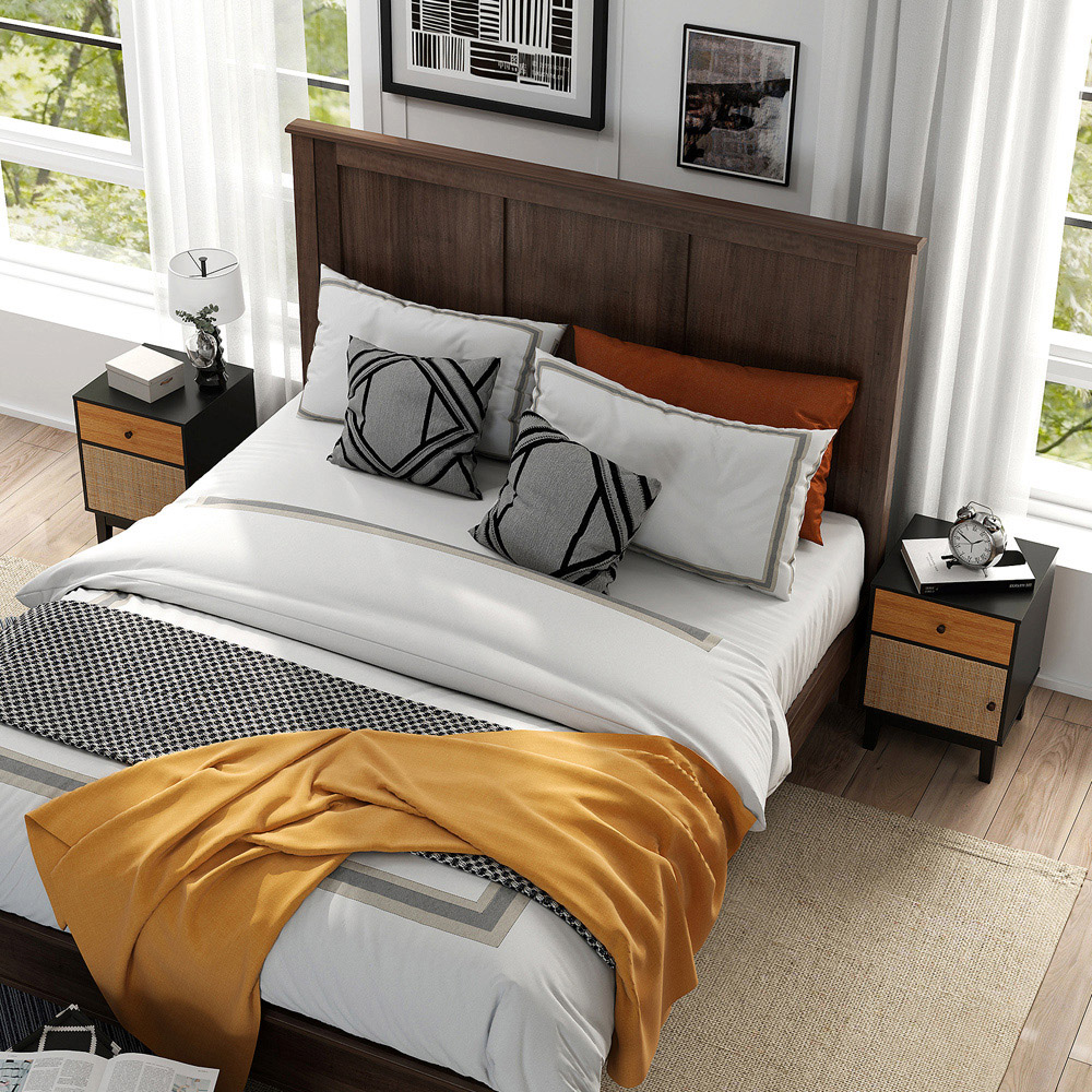 Costway Single Door Single Drawer Black Modern Rattan Nightstand Image 3