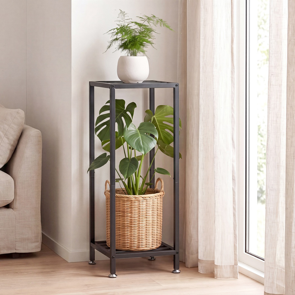 Levede 2-Tier Black Metal Plant Stand Image 2