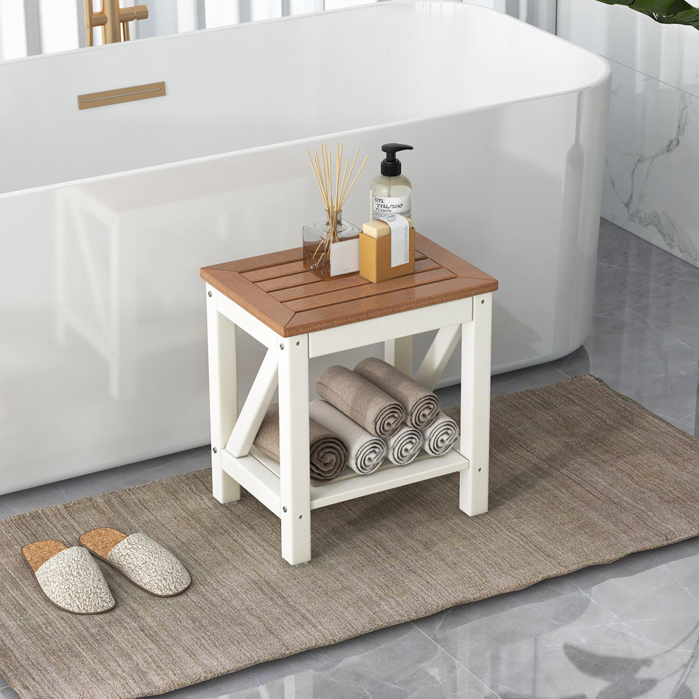Costway Single Shelf Brown Waterproof Shower Bench Image 2