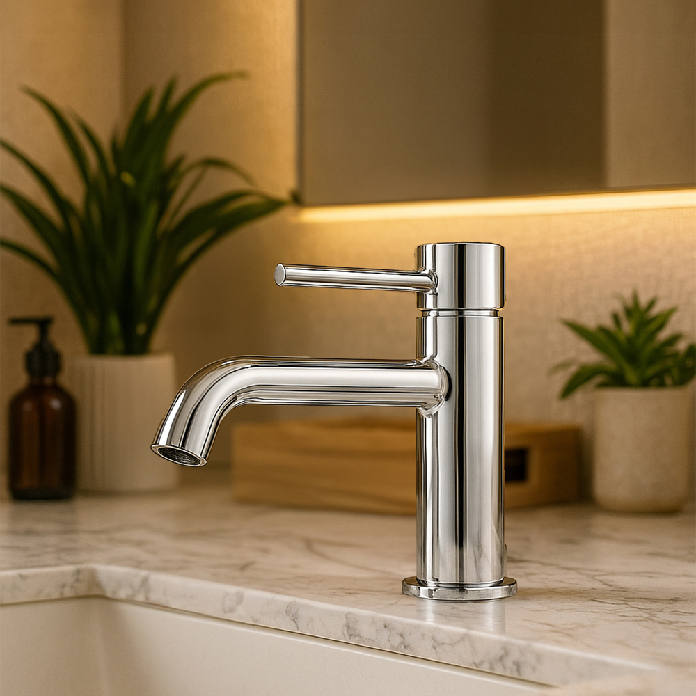 Go Bathrooms Chrome Swivel Handle Basin Mixer Tap with Click Waste Image 2
