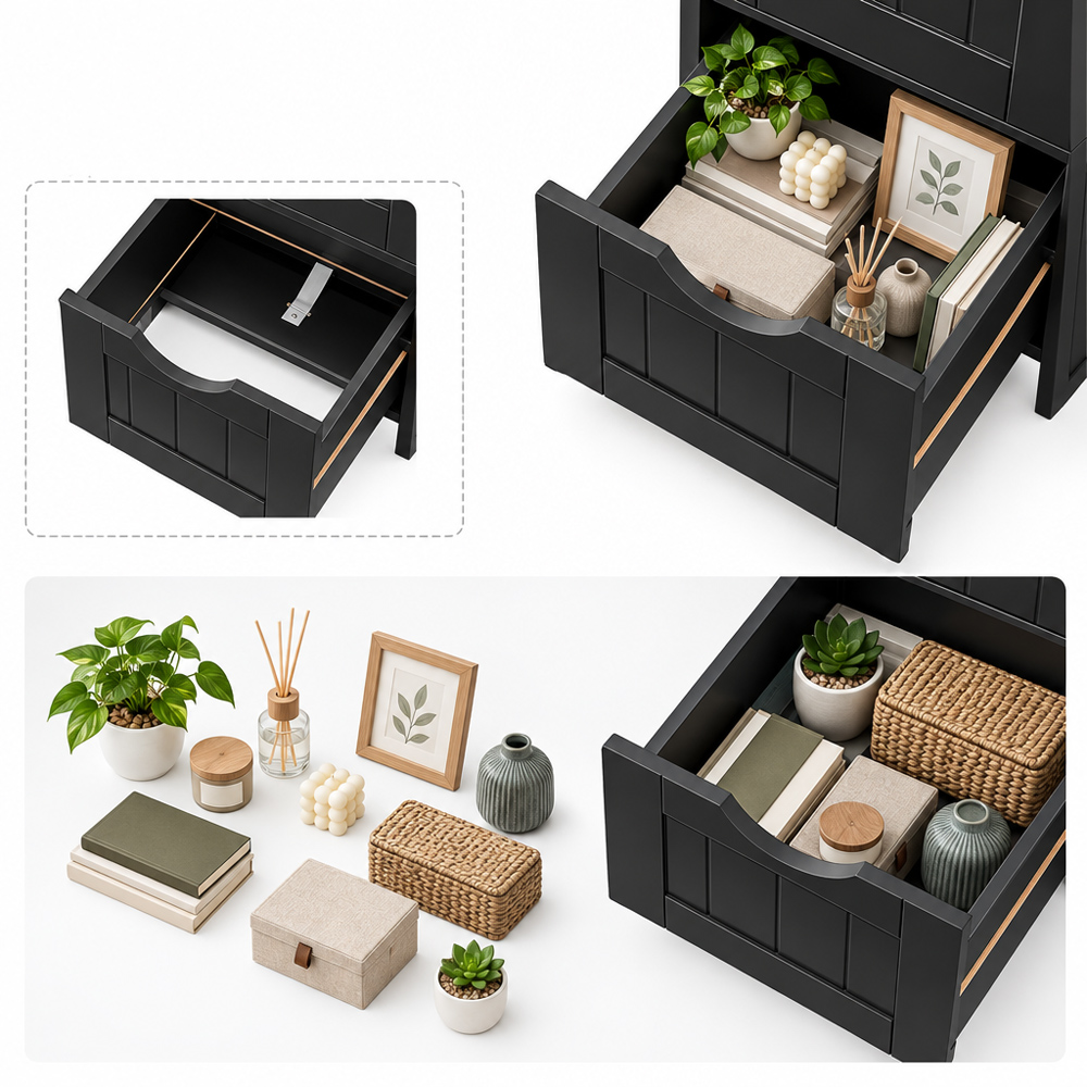 Modcraft 4 Drawer Black Bathroom Floor Storage Cabinet Image 4