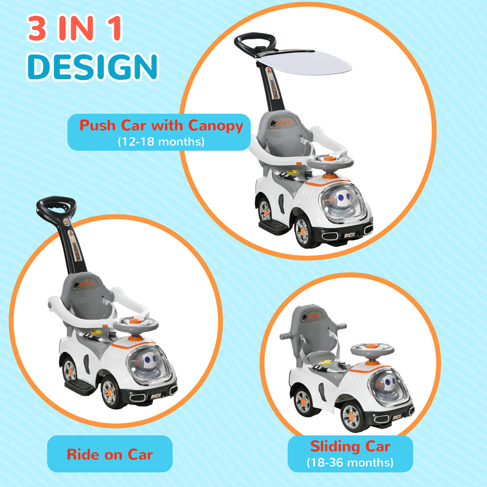 Tommy Toys 3 in 1 Cartoon Robot Baby Car with Removable Canopy White Image 4