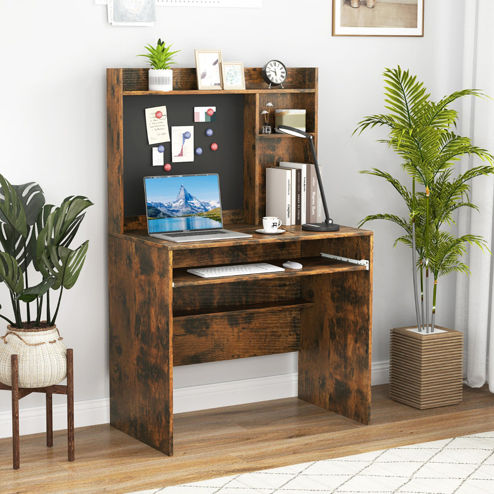 Costway Computer Desk with Magnetic Bulletin Board Brown Image 3