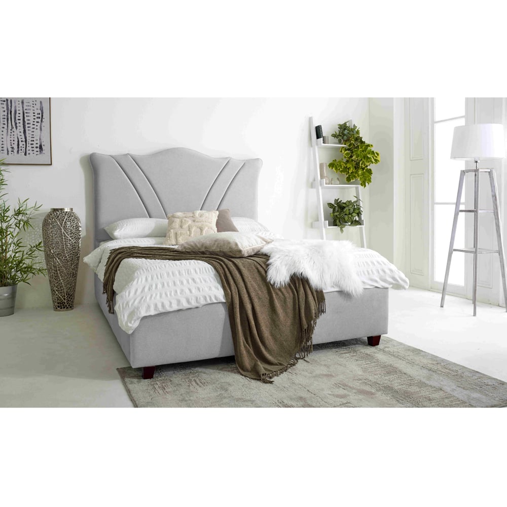 Eleganza Amaya King Size Silver Arlington Fabric Bed Frame with Curved Headboard Image 6