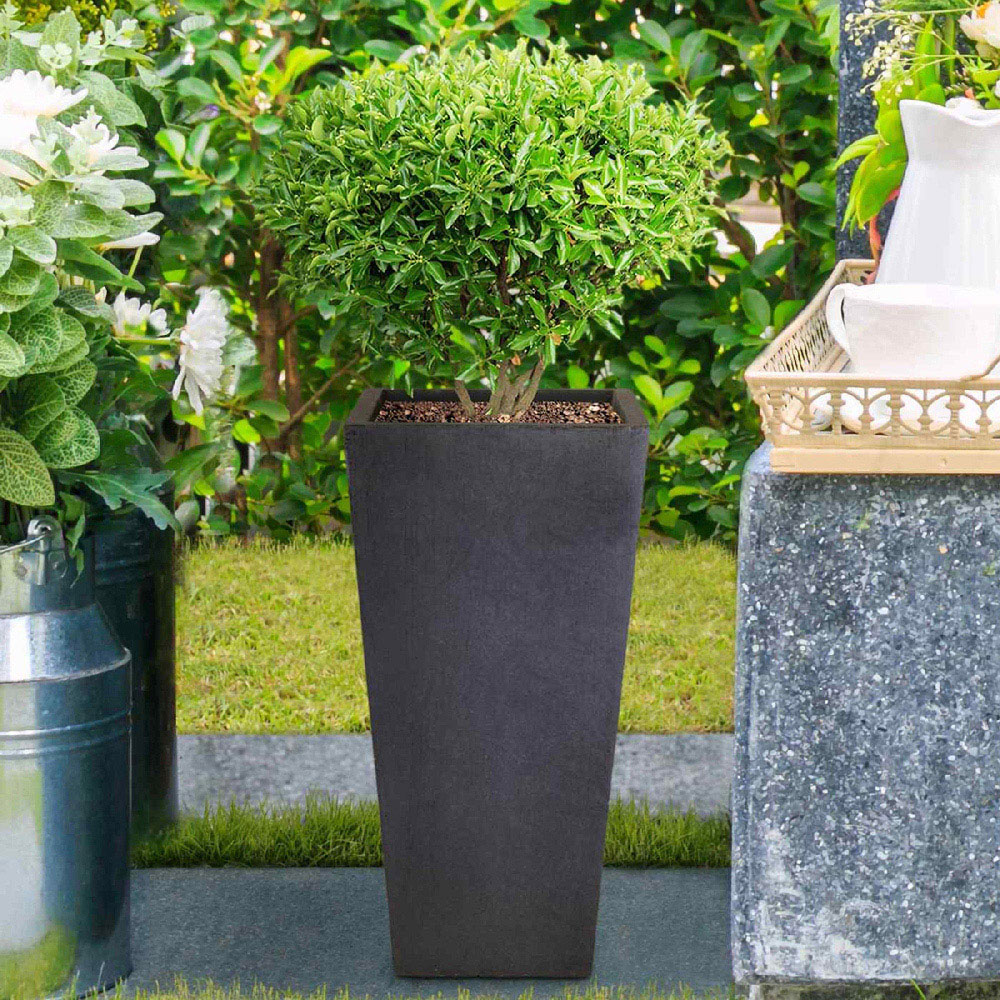 wilko Faux Lead Dark Grey Light Concrete Outdoor Tapered Planter 65cm Image 4