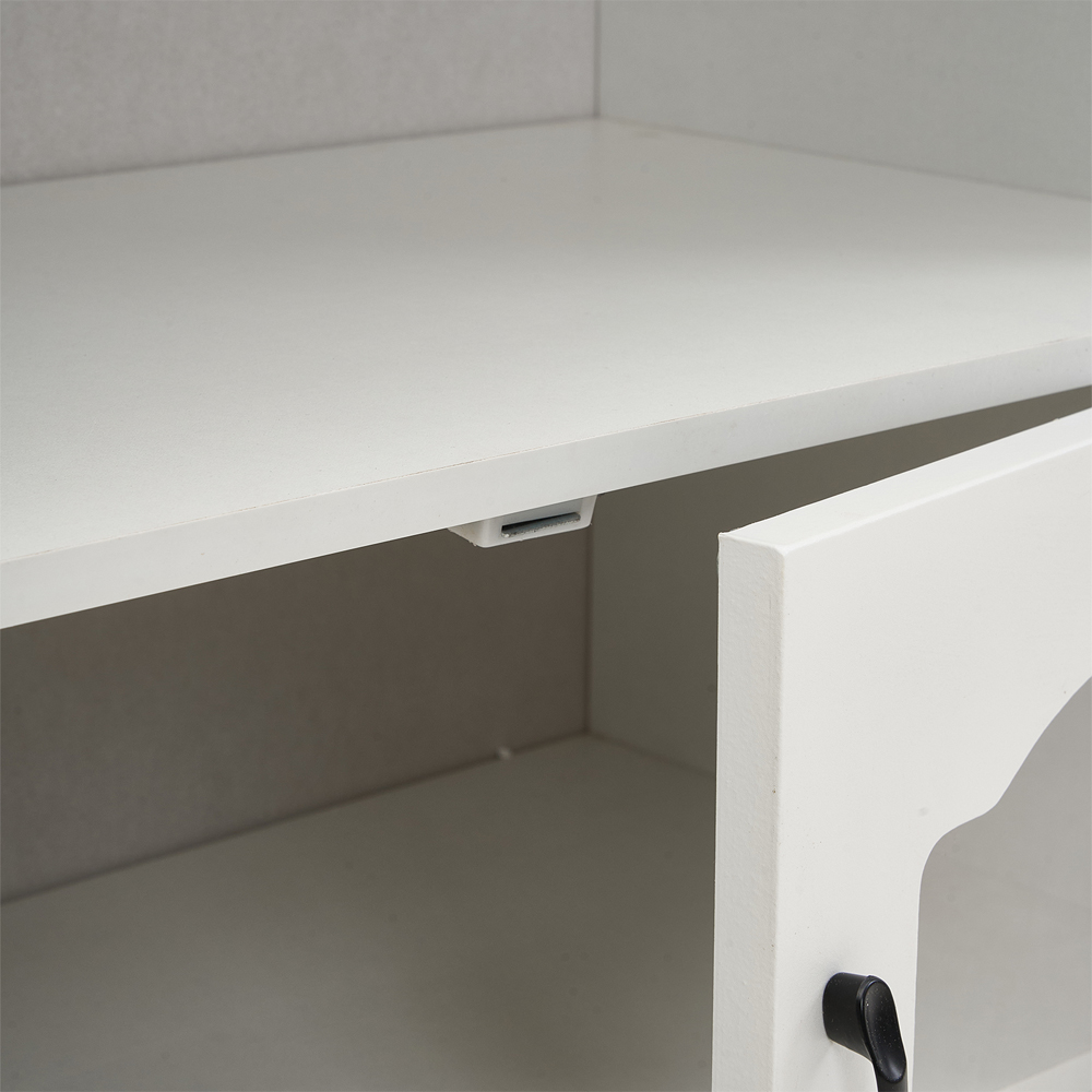 Living and Home 2 Door 2 Shelf White Glass Panel Sideboard Image 3