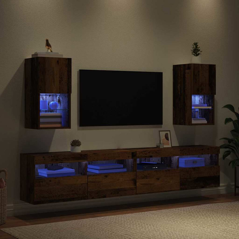 vidaXL Single Door 2 Shelf Old Wood Wall Mounted LED TV Unit Set of 2 Image 9