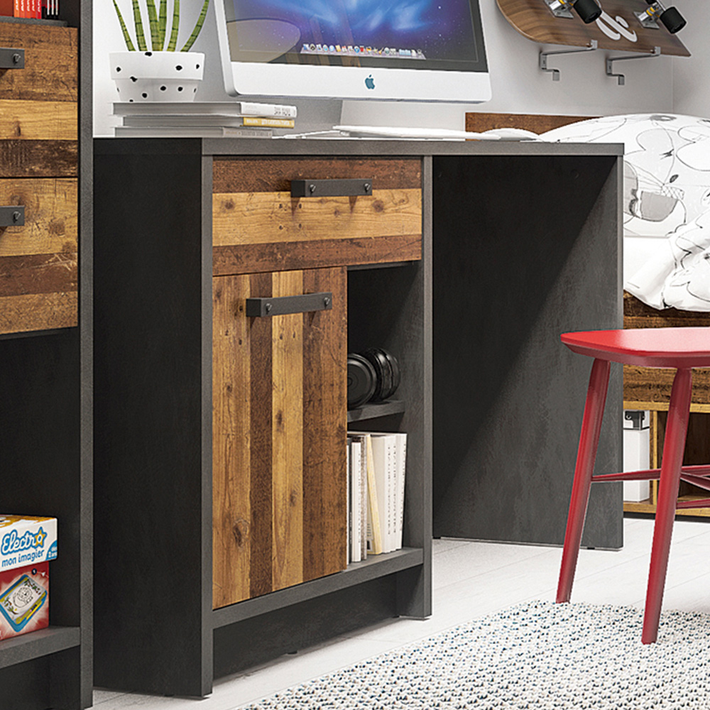 Florence Brooklyn Single Door Single Drawer Desk Walnut and Dark Matera Grey Image 1