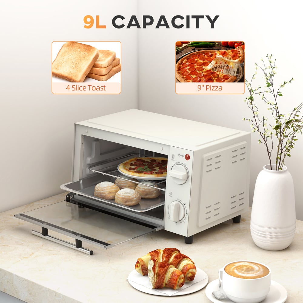 HOMCOM 800-088V70CW Cream 9L Countertop Toaster Oven 750W Image 4