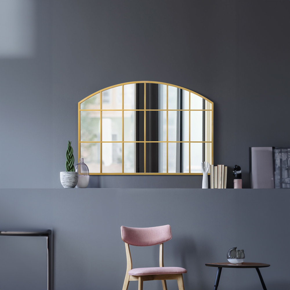 The Arcus Gold Arched Metal Over Mantle Wall Mirror 110 x 75cm Image 2