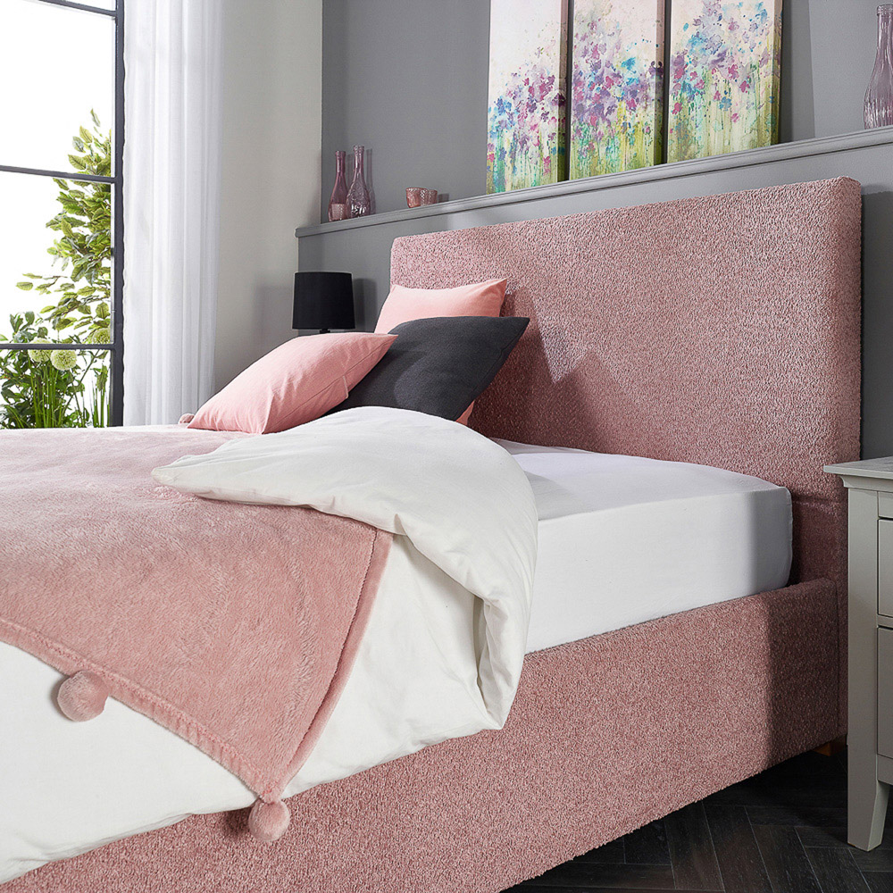 Aspire Single Blush Boucle Upholstered Garland Ottoman Bed Frame Image 3
