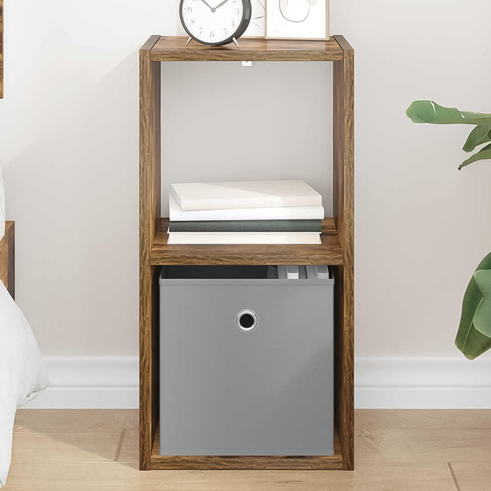 vidaXL Single Drawer Single Shelf Smoked Oak Wooden Bedside Table Image 1