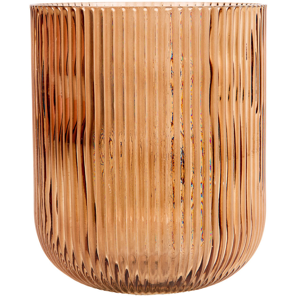 Glass Ribbed Candle Holder Mocha Image 2