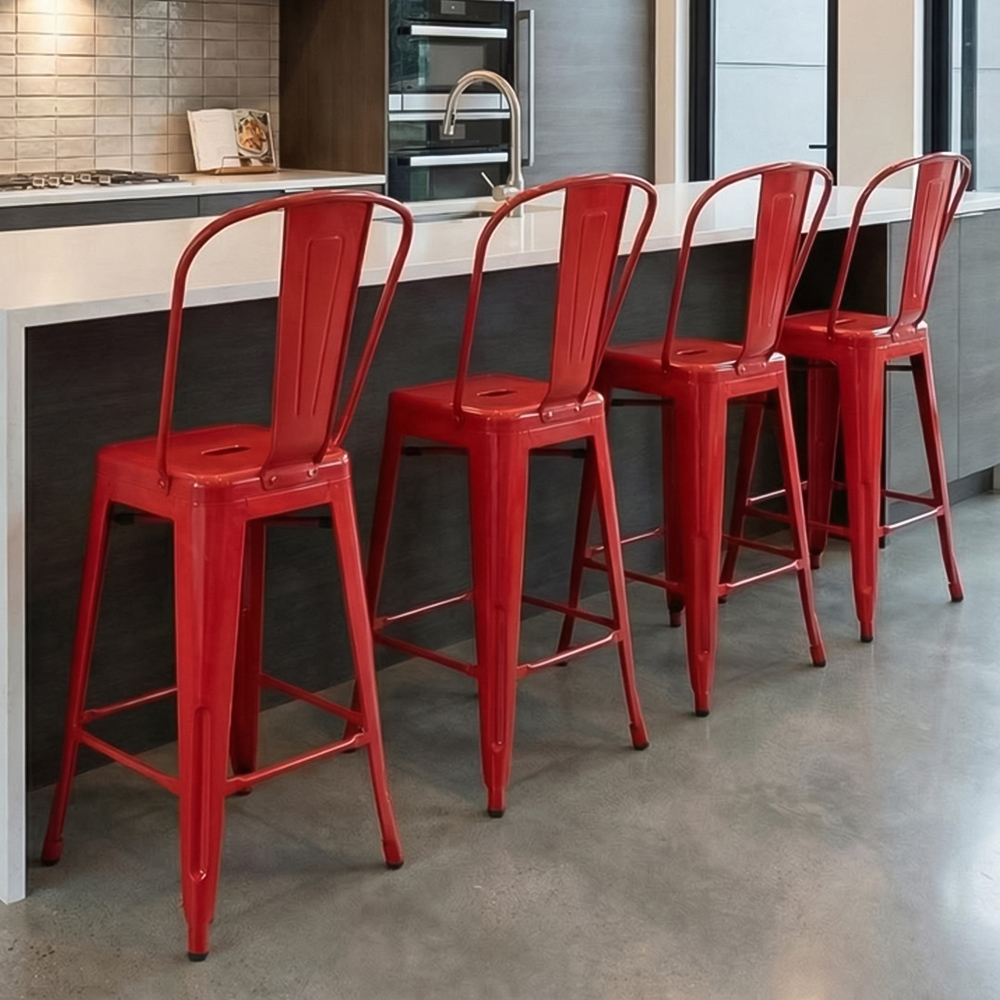 FWStyle Red Gloss Metal Bar Chair 4 Pack Image 1