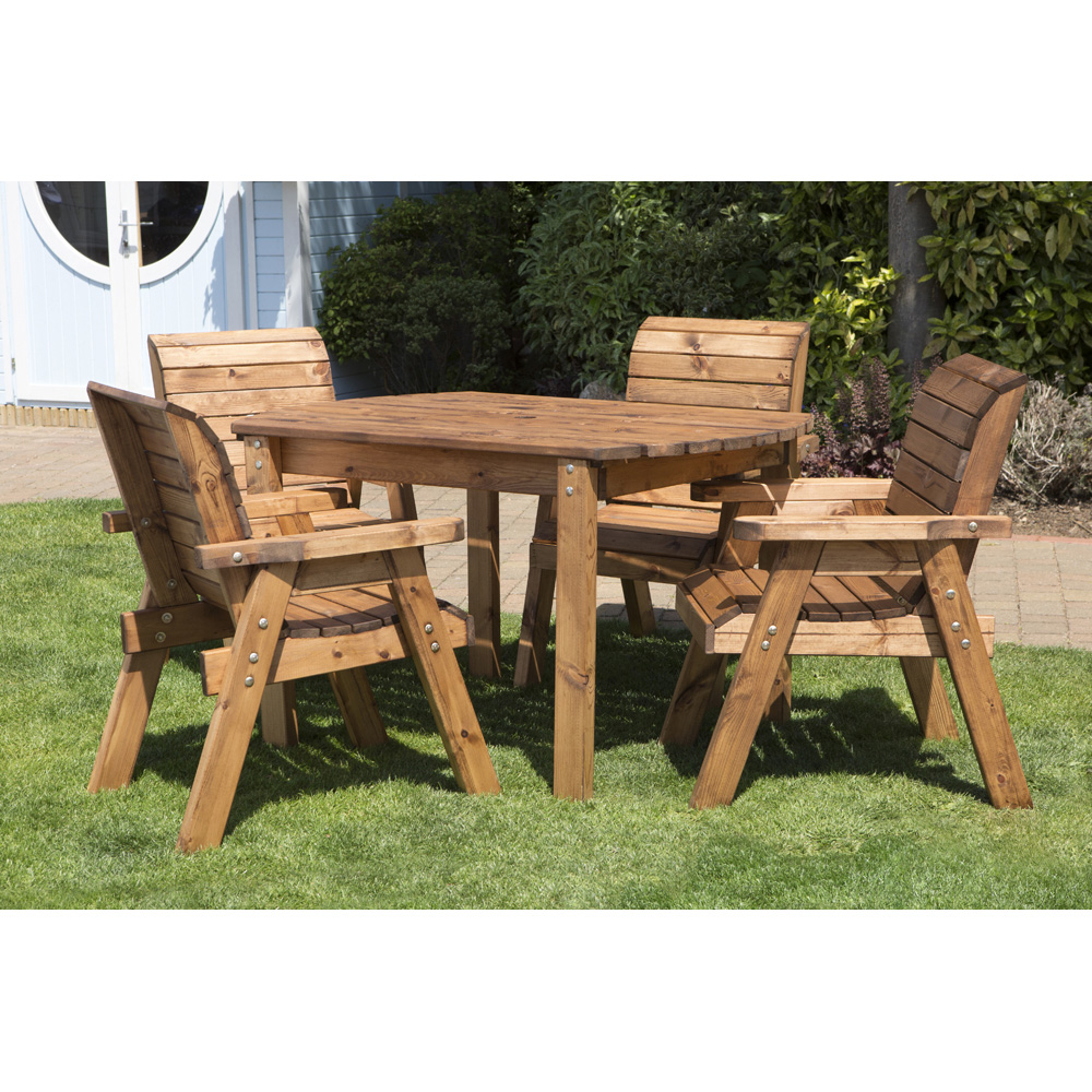 Charles Taylor Solid Wood 4 Seater Rectangle Outdoor Dining Set with Grey Cushions Image 6
